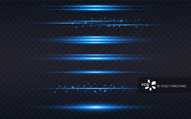 蓝色水平霓虹灯光线条集合图片素材