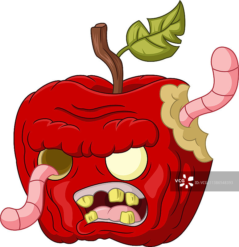 卡通虫蛀红苹果图片素材