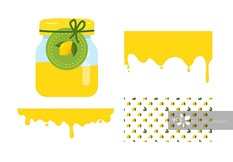 带有标签和黄色果酱流动的玻璃罐图片素材