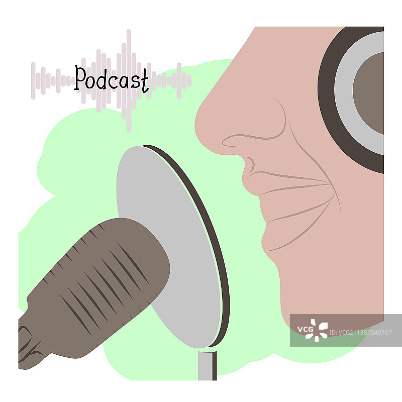 男人收听并录制音频播客图片素材