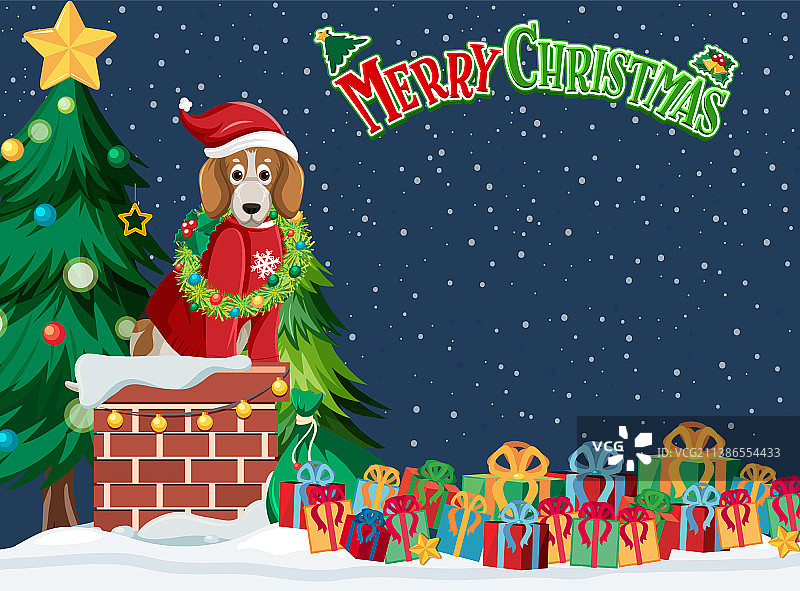 小猎犬狗圣诞贺卡模板图片素材