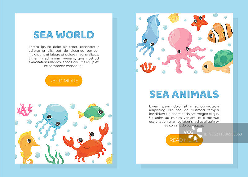 可爱的海洋动物海底世界网页横幅图片素材