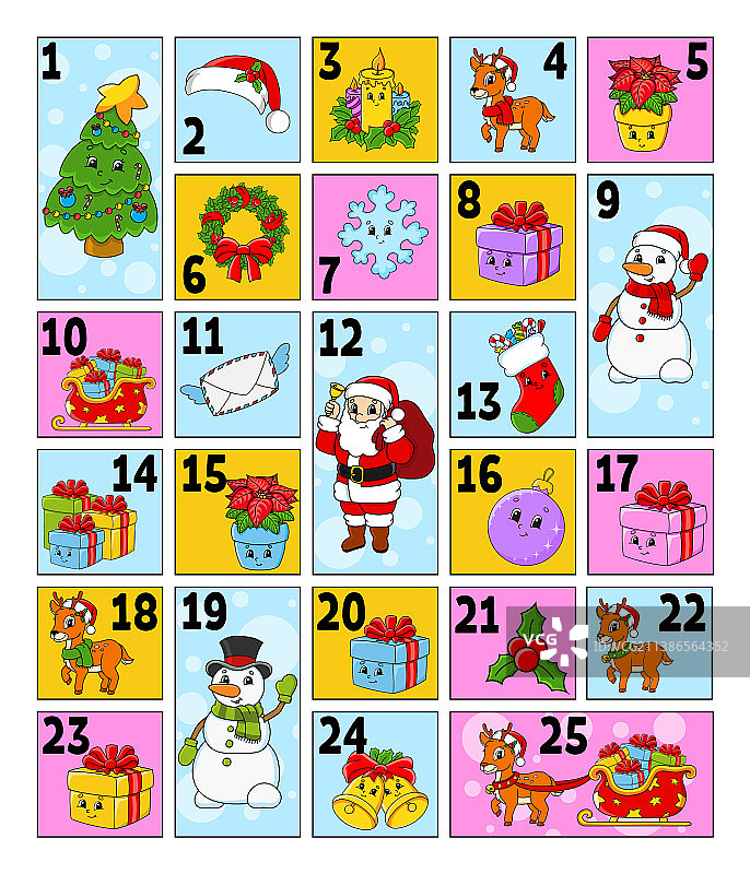 带有可爱人物的圣诞节降临节日历图片素材