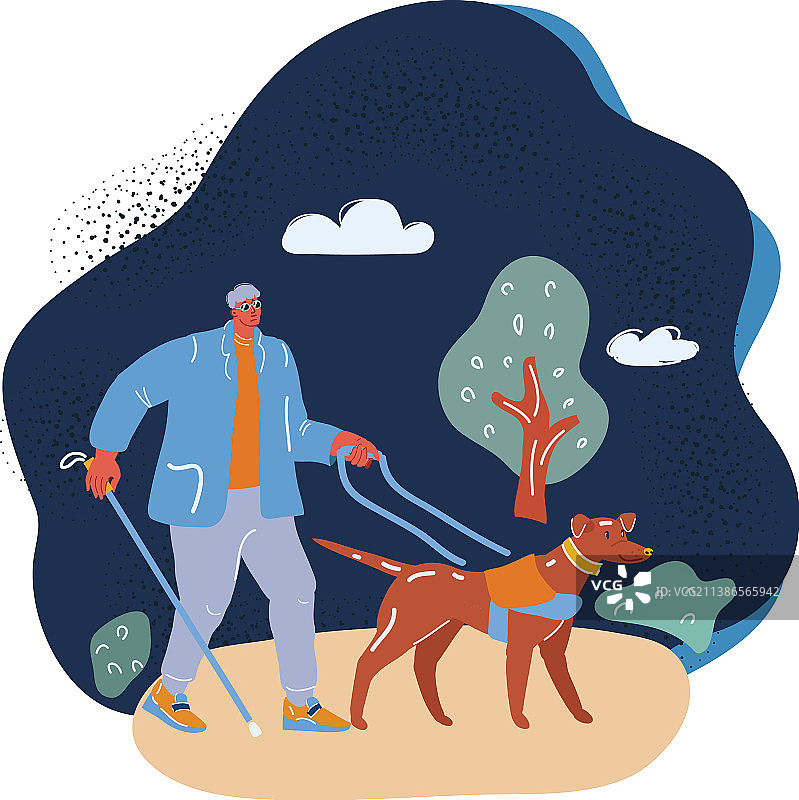 公园里的人与导盲犬图片素材