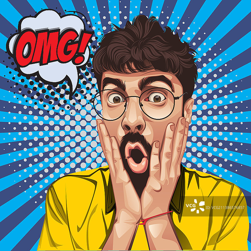 波普艺术复古男人吃惊表情图片素材