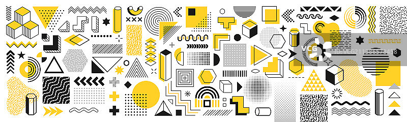 100个孟菲斯复古几何形状设计图片素材