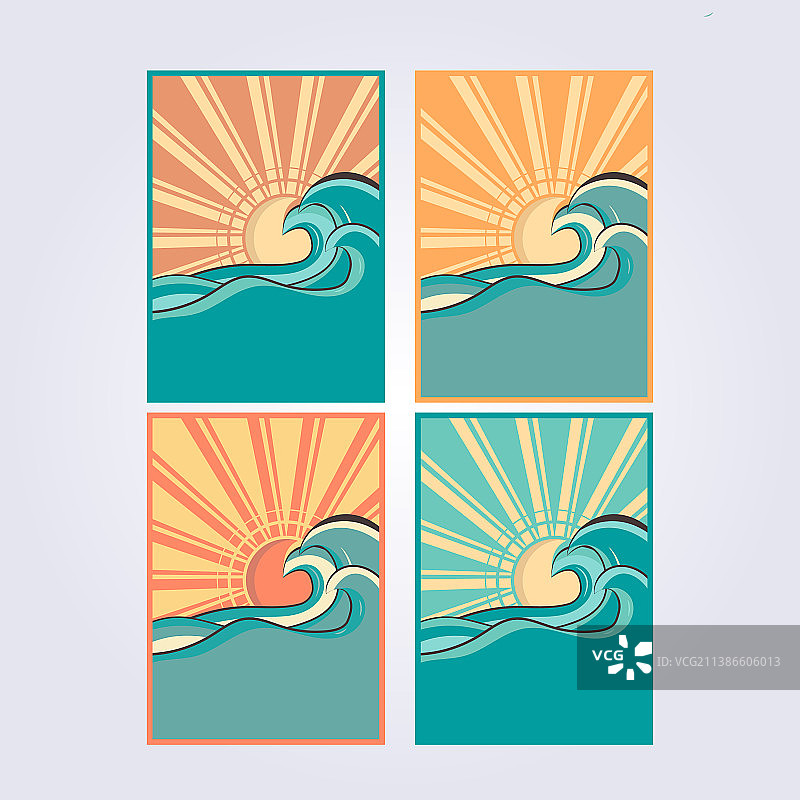 海边日落波浪海洋主题海报标志图片素材