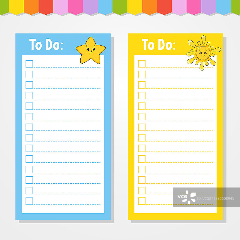 儿童待办事项清单空白模板：星星和太阳图片素材