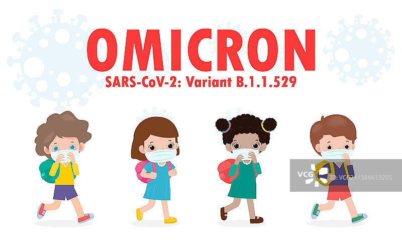 一群戴口罩的孩子去上学图片素材