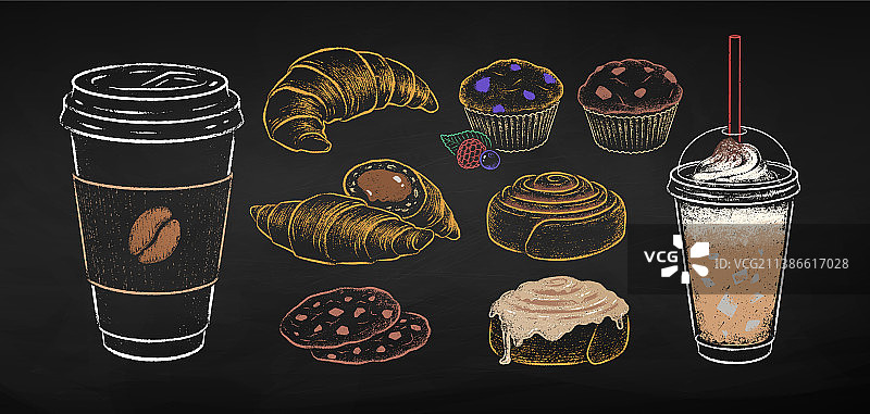 外带咖啡杯和烘焙甜点图片素材
