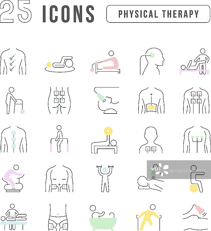 物理治疗线性图标集图片素材