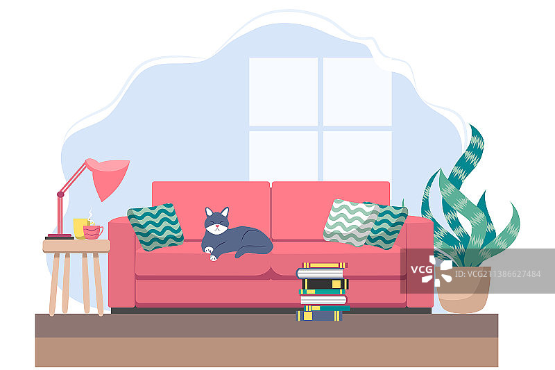 配备舒适家具的客厅内饰图片素材