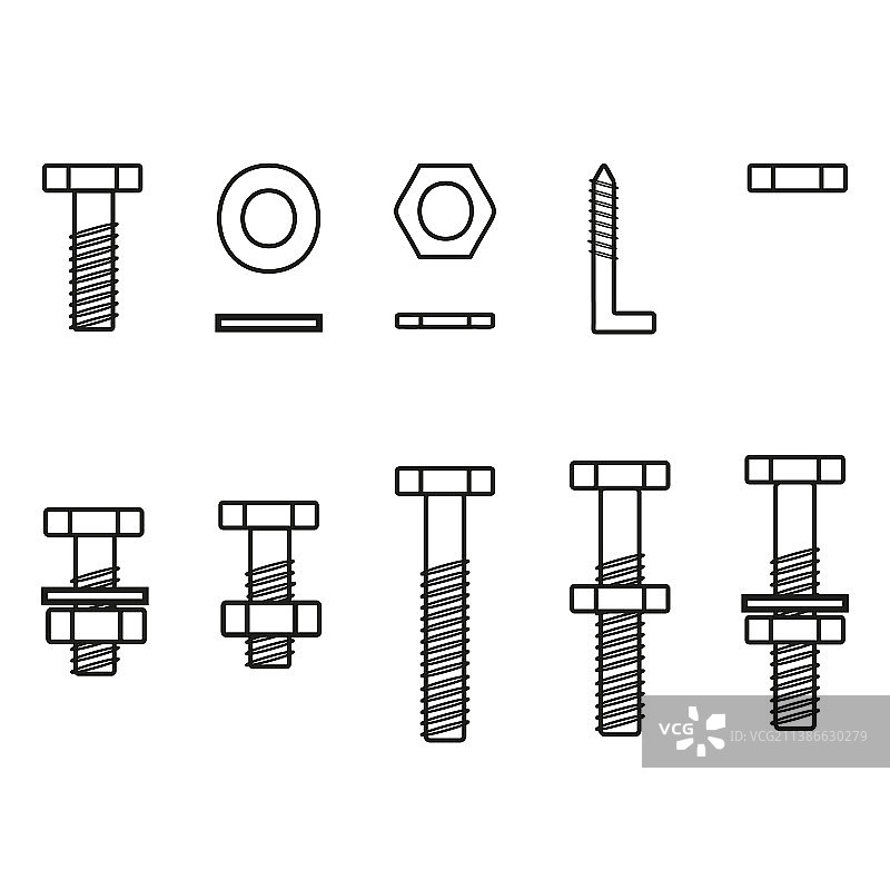 各种紧固件：螺栓、螺母、螺钉图片素材