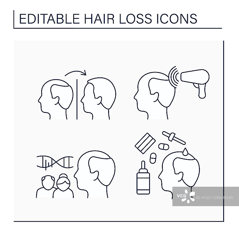 脱发线性图标集图片素材