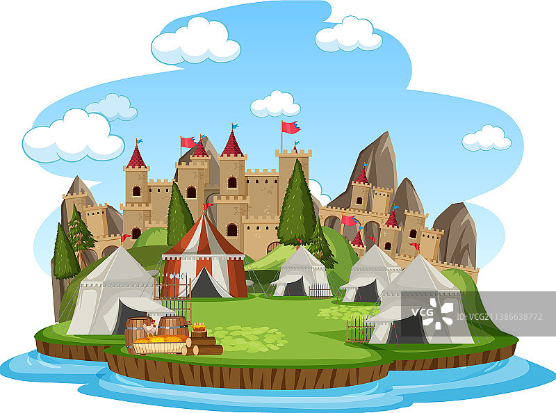 白色背景上的中世纪军营图片素材