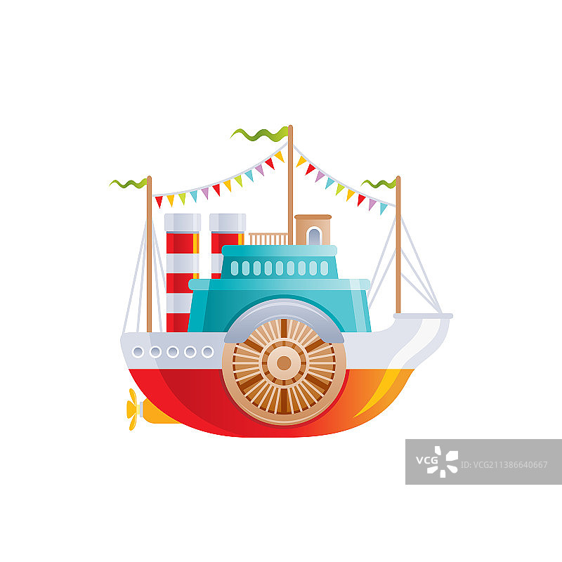 卡通复古船与轮图标图片素材