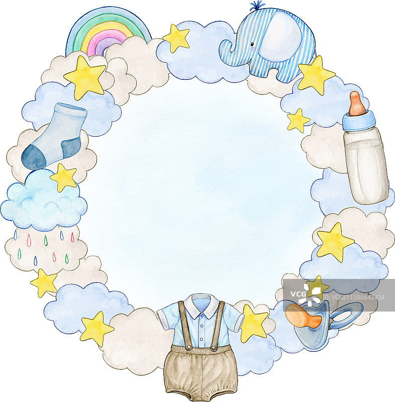 水彩婴儿派对可爱粉彩边框图片素材