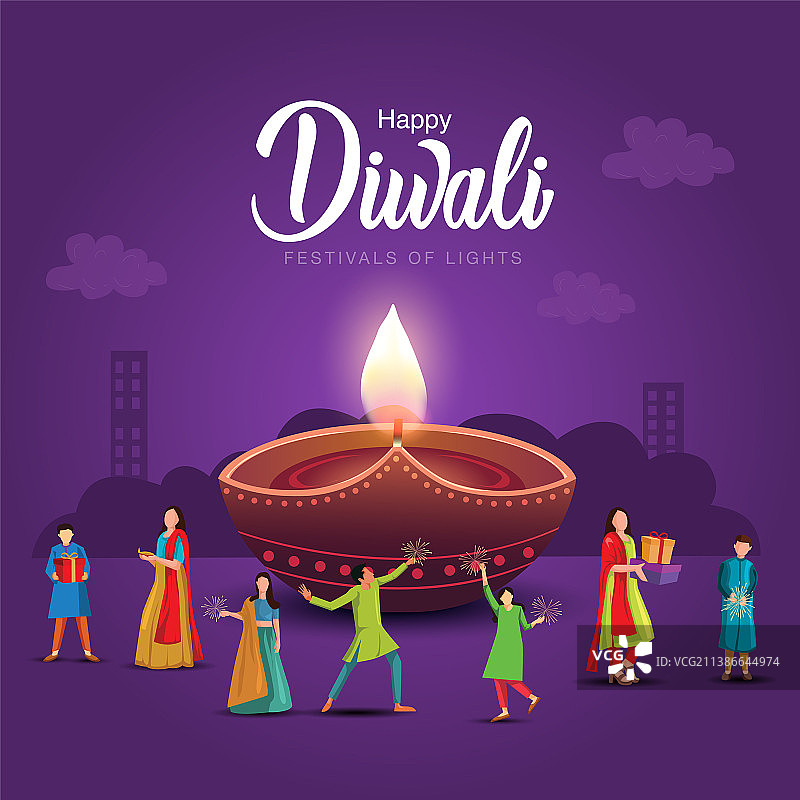带有排灯节道具的印度排灯节快乐图片素材