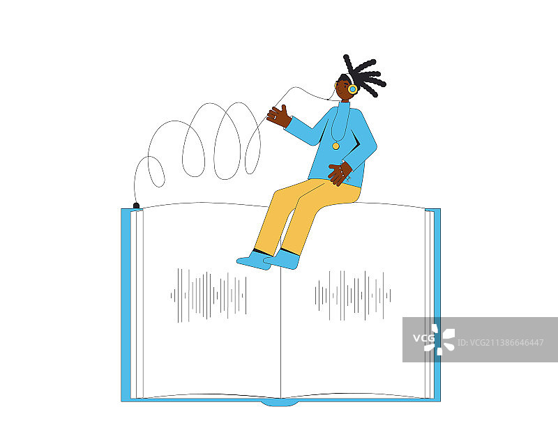 专注听有声读物的年轻女人图片素材