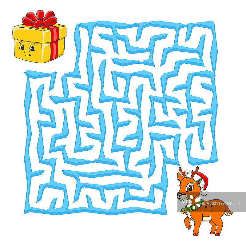 儿童冬季圣诞节方形迷宫游戏拼图图片素材