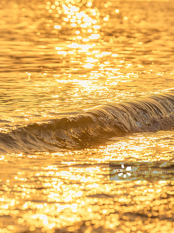 夕阳下闪耀金光的海浪图片素材
