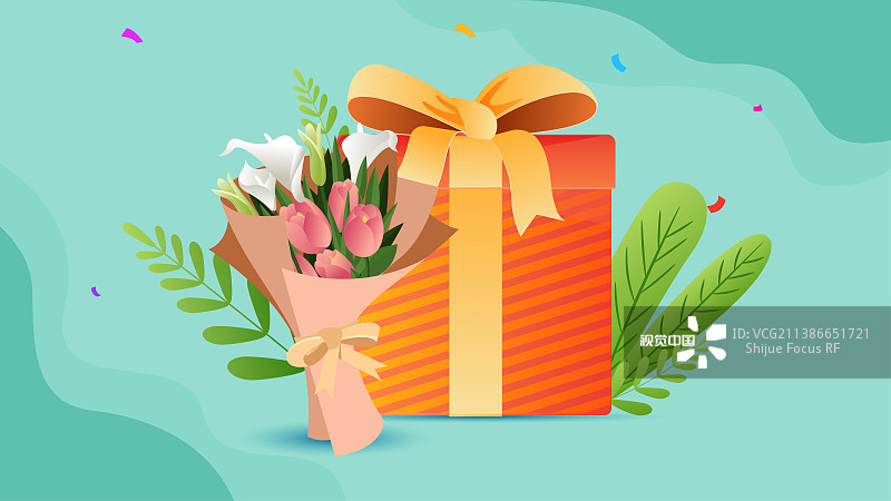 鲜花礼品盒插画图片素材