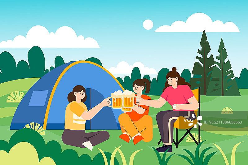 年轻人户外露营矢量插画图片素材