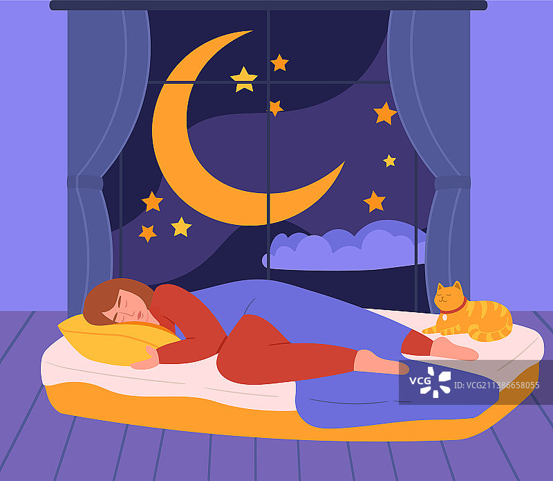女人与猫睡眠概念图图片素材