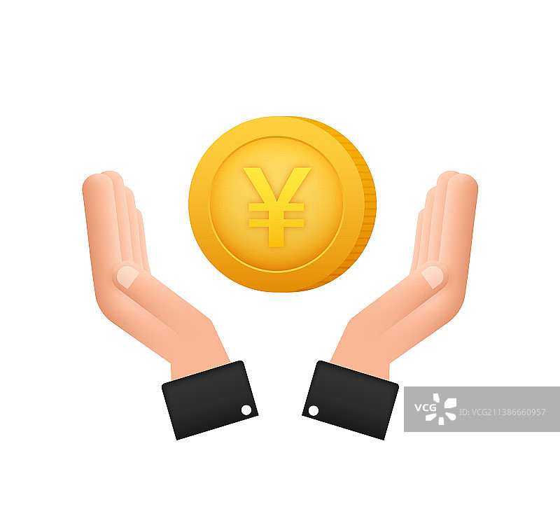 带有手部的日元硬币设计图片素材