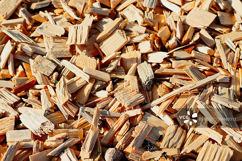 阳光下大量小块木头碎块图片素材