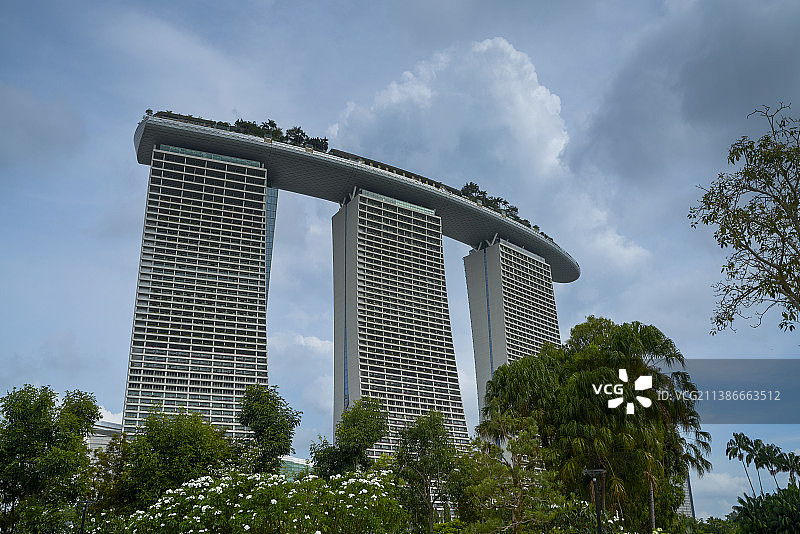 新加坡滨海湾花园和滨海湾金沙酒店城市风光图片素材