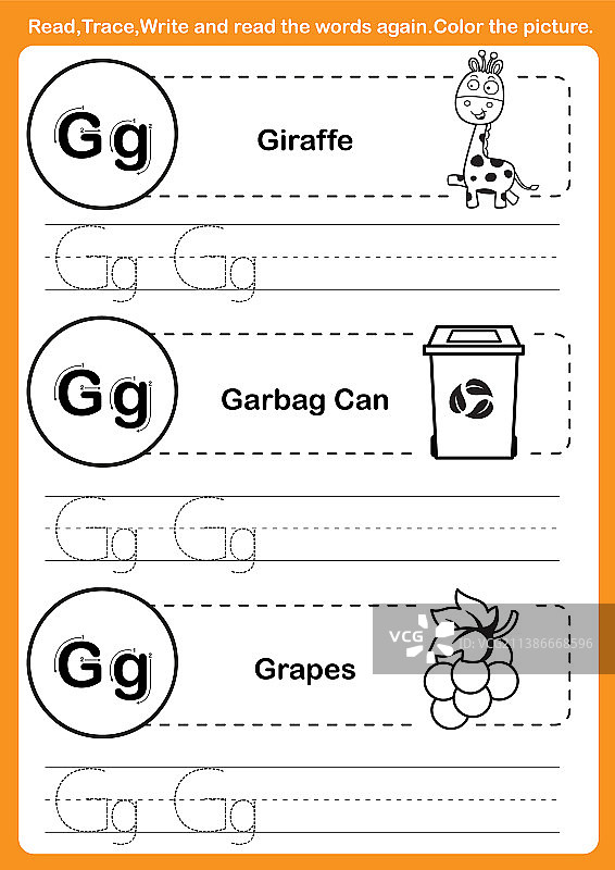 卡通词汇字母练习图片素材