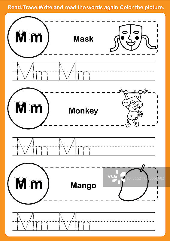 卡通词汇字母练习图片素材