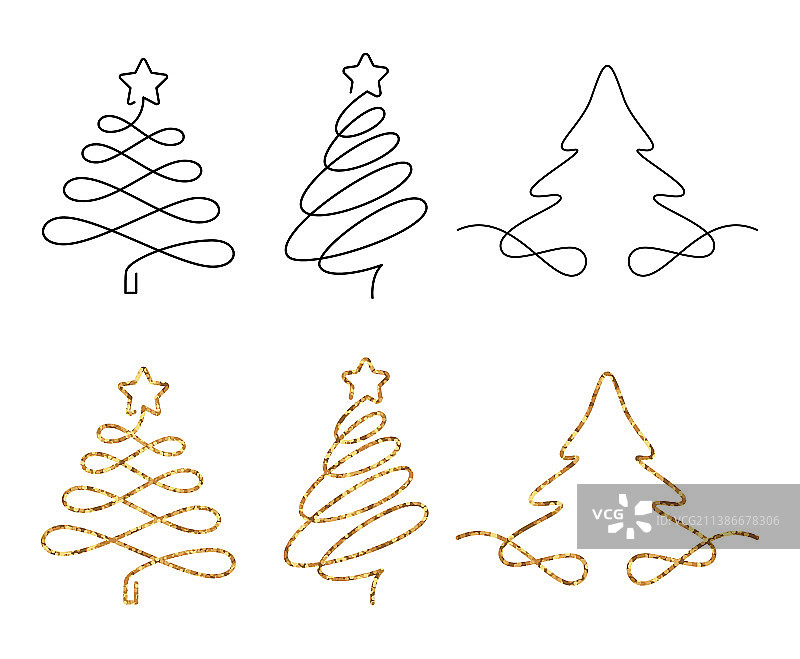 一组圣诞树单线风格图片素材