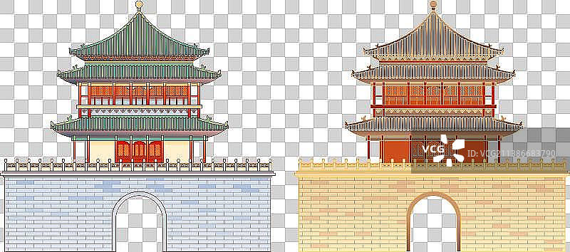 陕西西安钟楼古建筑矢量插画图片素材