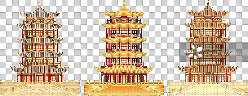 湖北武汉黄鹤楼古建筑矢量插画图片素材
