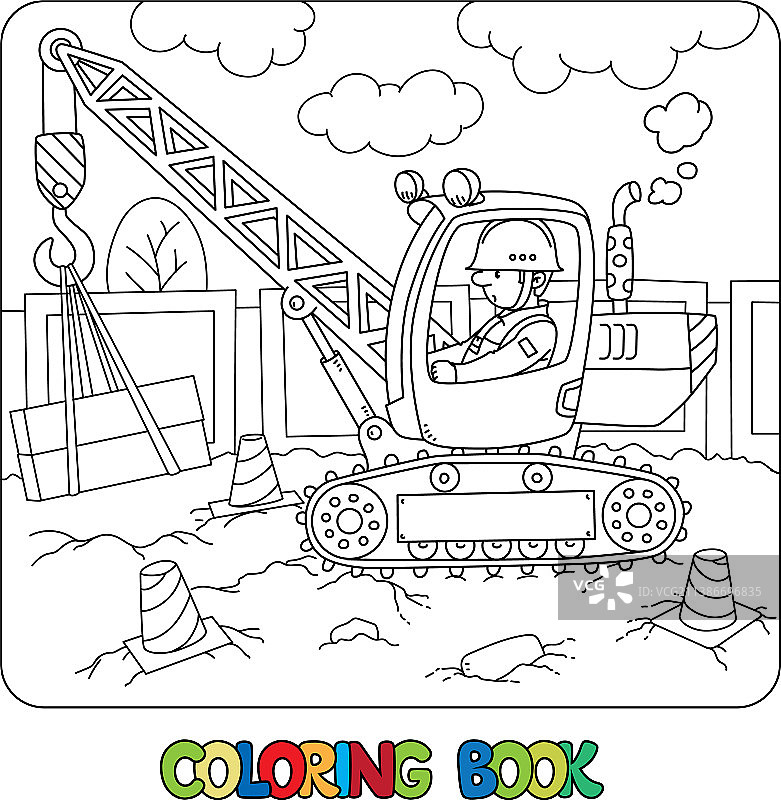 带驾驶员的手机卡车起重机填色书图片素材