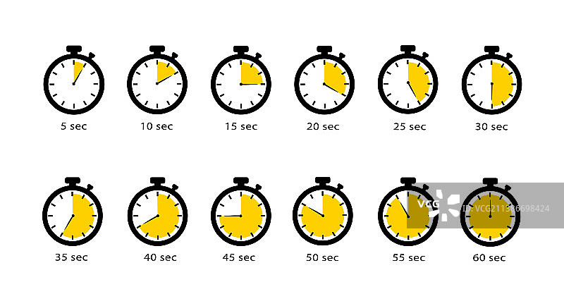 白色背景上的秒表集合图片素材