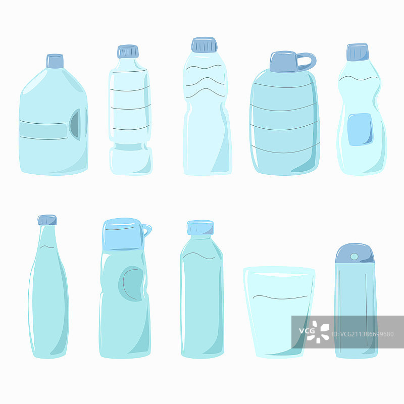 一组不同款式的饮用水瓶图片素材
