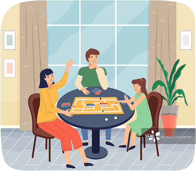 快乐的家庭在公寓里玩桌面游戏图片素材