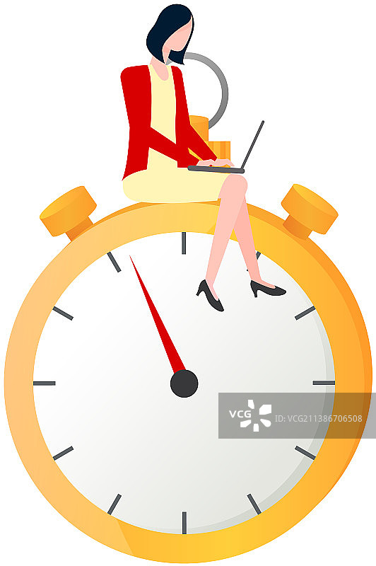 坐在运动秒表上的女孩图片素材