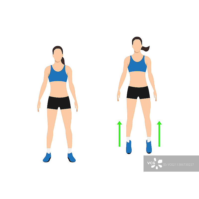 正在做脚踝跳跃运动的扁平风格女人图片素材