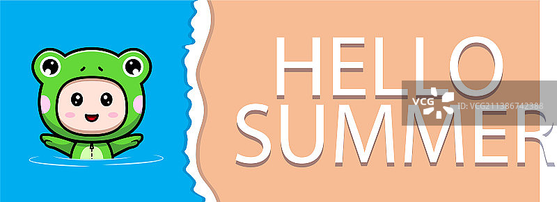 可爱的男孩穿着青蛙服装过夏天图片素材