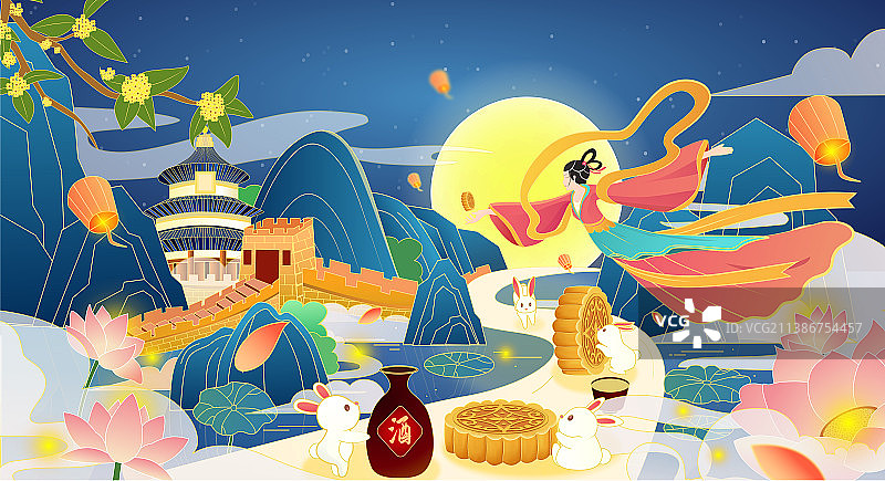 中秋节创意插画图片素材