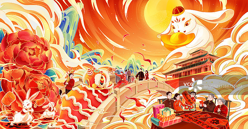 国风兔年创意插画图片素材