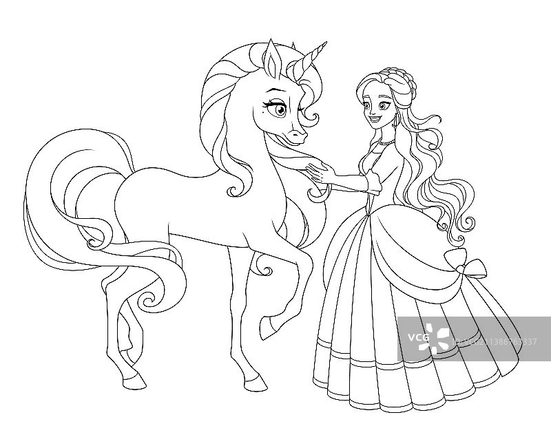 独角兽填色公主图片素材