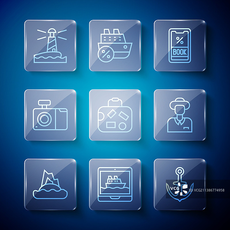 热带岛屿海洋邮轮线条组合图片素材