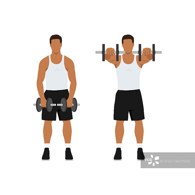 男人做双臂哑铃前平举图片素材