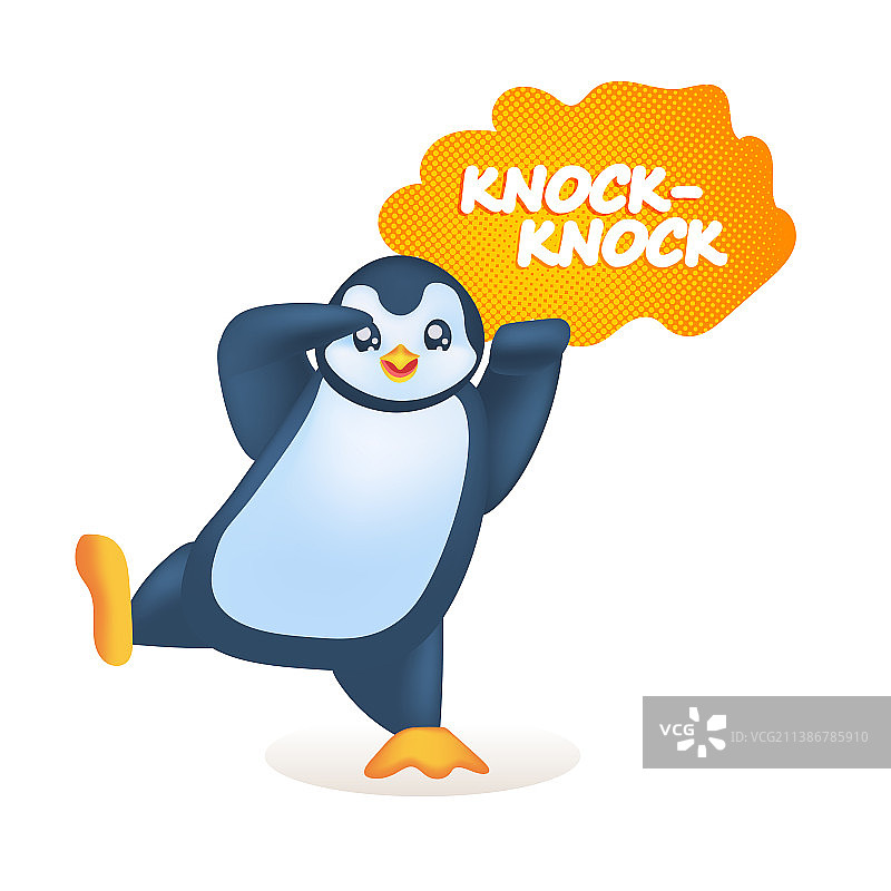 可爱企鹅动物与敲门声图片素材