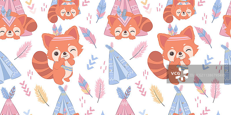 小熊猫无缝图案图片素材